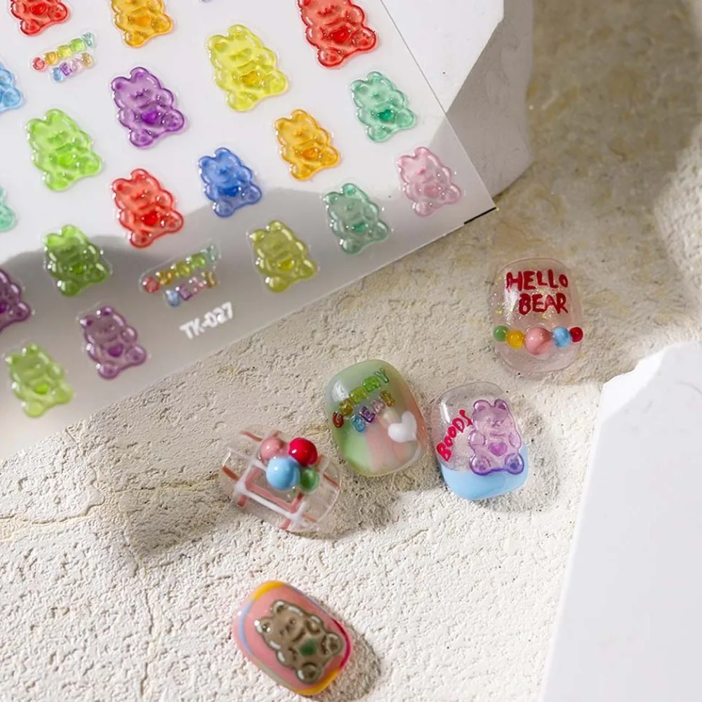 Flowers Jelly Nail Stickers Honey Peach Strawberry Jelly Bear Nail Decals Jelly Stickers Cartoon Bear Jelly Nail Art Decoration