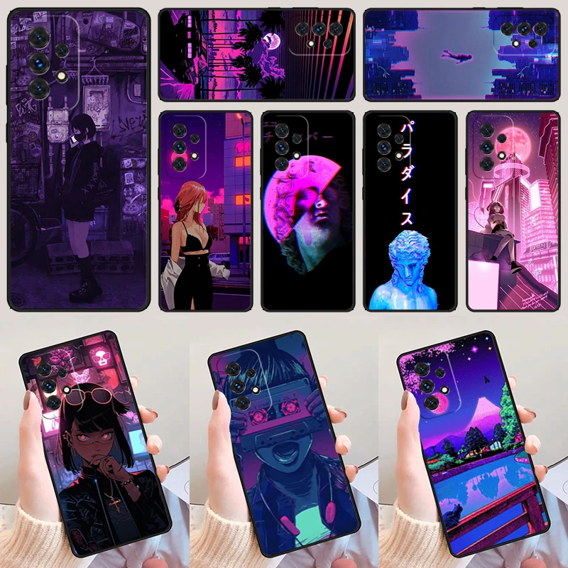 Senpai Vaporwave Aesthetic Anime Girl For Samsung A52 A72 A73 A20e A21S A50 A70 A11 A12 A42 A31 A40 A51 A71 A32 A80 Phone Case