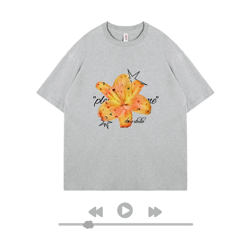 Summer Dopamine American Retro Flower Letter Printed Summer European and American Loose Men's and Women's New Casual T-shirt