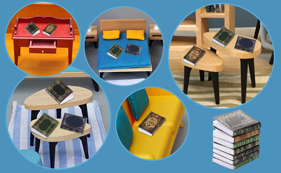 Miniatur-Puppenhaus-Bücher-Sortiment im Maßstab 1:12 – lebendiges dekoratives Zubehör für Puppenhaus, Rollenspiele und Spielzeugzubehör – Detail 3