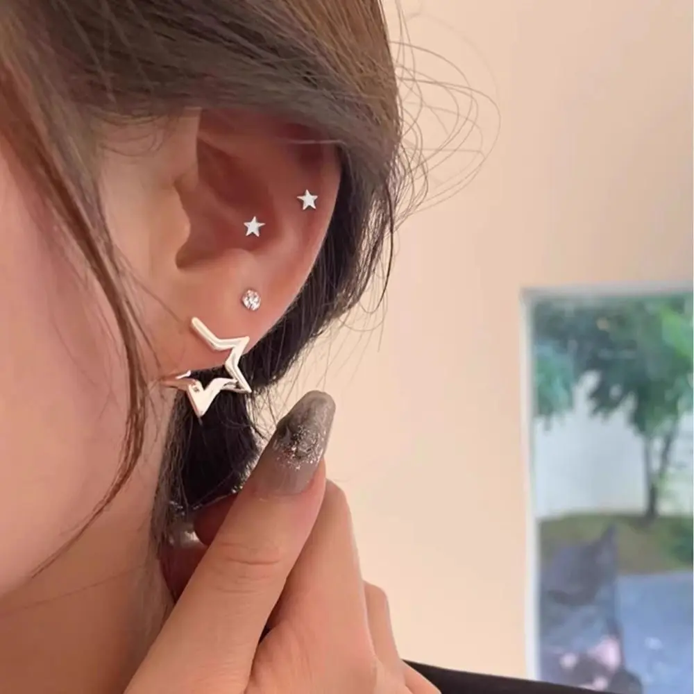 

Vintage Korean Style Star Hoop Earrings Alloy Solid Color Hollow Pentagram Earring Jewelry Accessories Hoop Ear Buckle Girls
