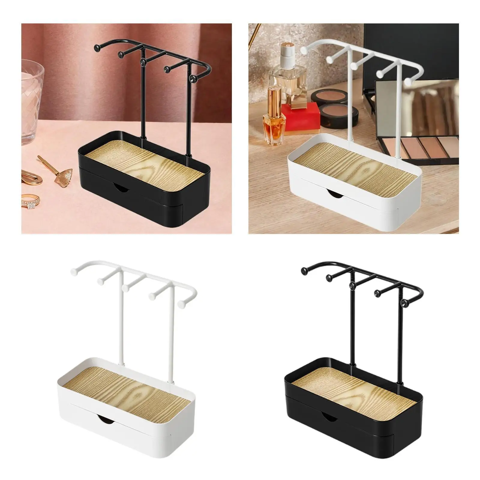 Jewelry Display Stand with Tray Rings Necklace Showcase Storage Drawer Box