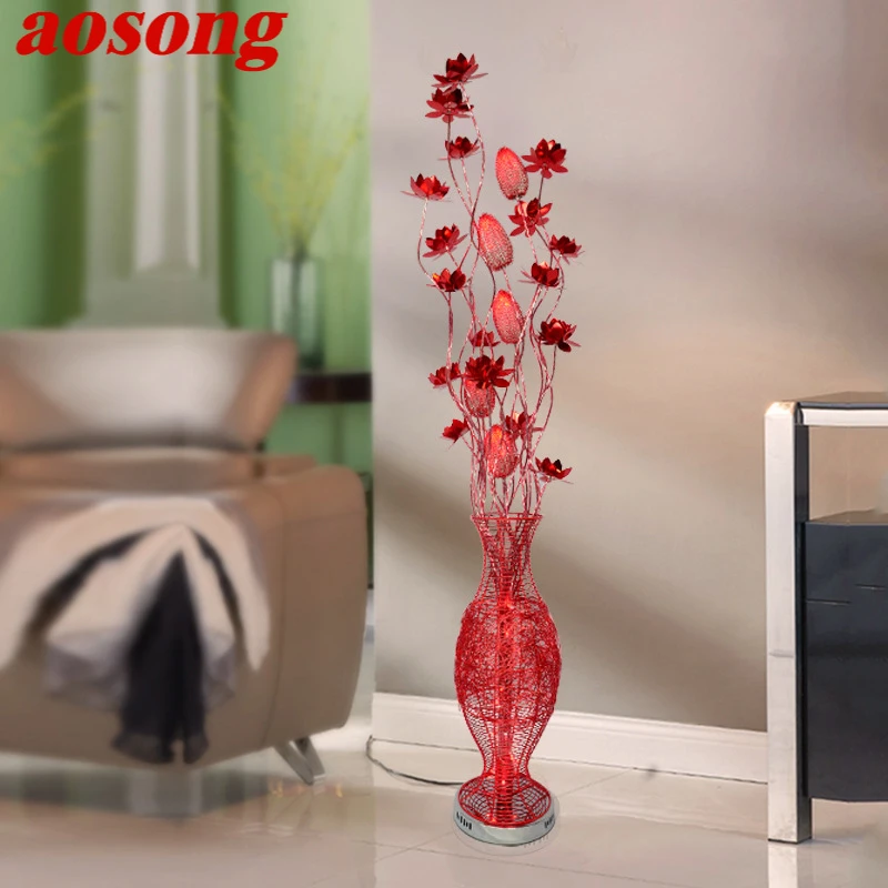 AOSONG Nordic Flower Floor Lamp Modern Art Red  Living Room Sofa Bedroom Hotel LED Originality Decorative Standing Light