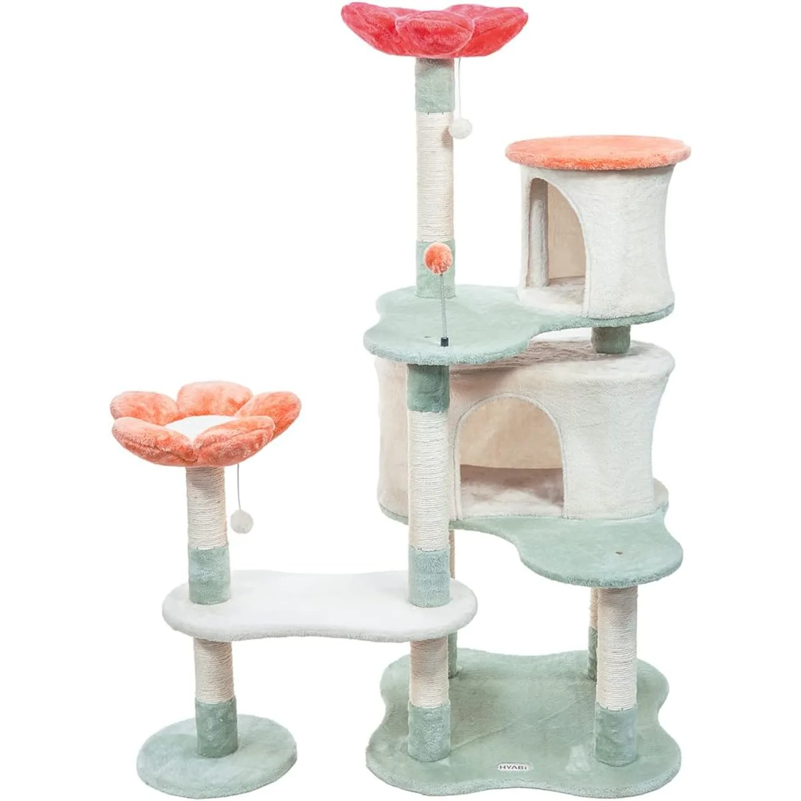 US 56.3in Flower Collapsible Cat Tree Tower Condo Furniture Apartment Plush Habitat Kitten Amusement Platform with Scratch Posts