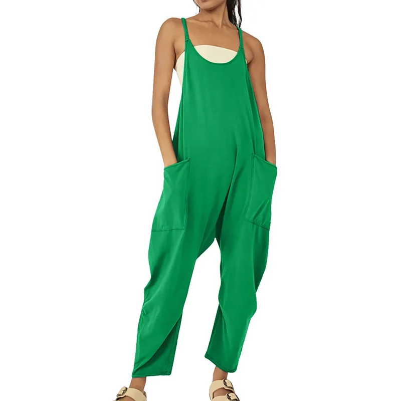 

A Summer Women's Jumpsuit Overalls Short Loose Sleeveless Wide Leg Overall Solid Casual Daily Basic Romper Pockets Dropshipping