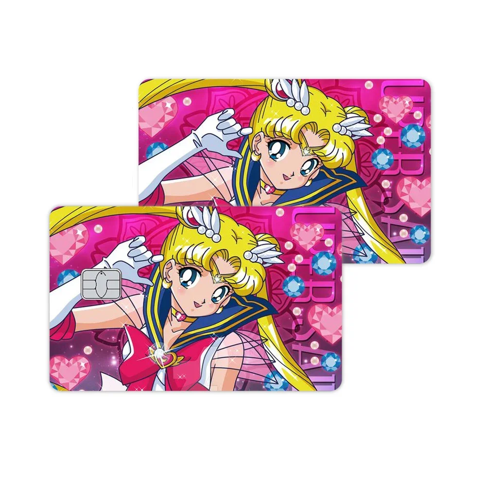 2Pcs Anime Tsukino Usagi Cartoon Credit Card Visa Skin Stickers Metro Debit Charge Card Bank Waterproof Anti-Scratch Protective