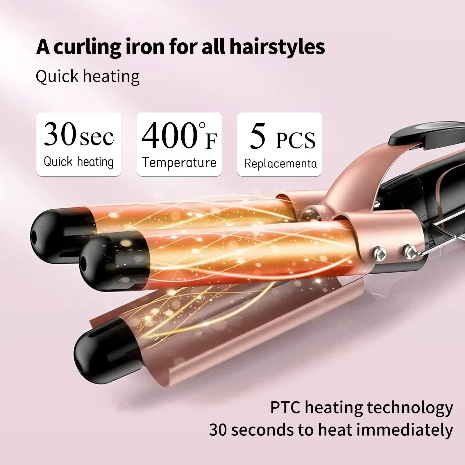 5 em 1 ferro de ondulação 3 barril crimper cabelo vacilar curling ferro com aquecimento rápido até crimper varinha modelador para todos os tipos de