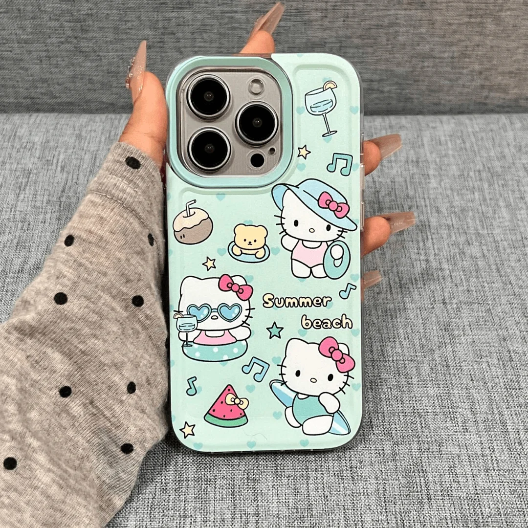 Sanrio Hello Kitty Summer Day Holiday Phone Case For iPhone 15 14 13 12 11 Pro Max 7 8 Plus XR XS MAX Y2K Cute Girl Back Cover