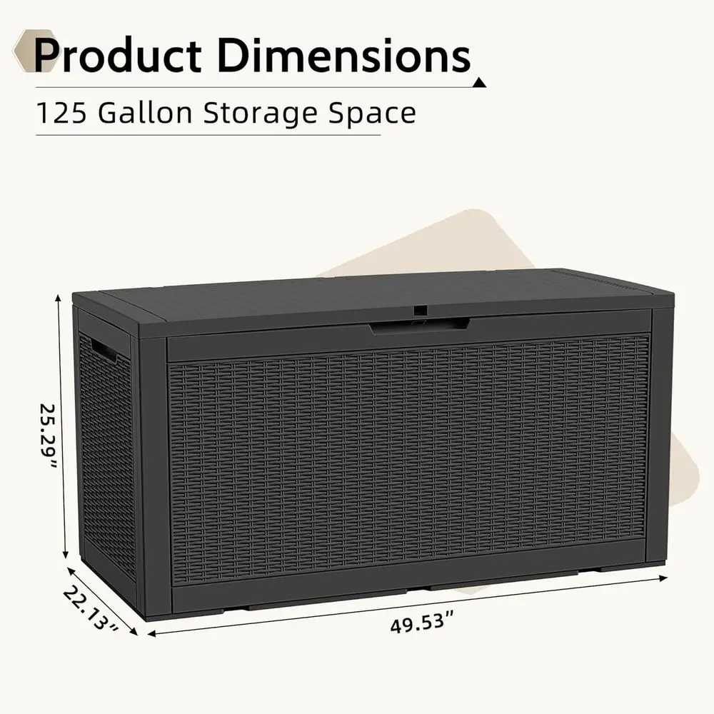 125Gal Outdoor Storage Box, Lockable Deck Box with Hydraulic Lid | Waterproo UV-resistant, Durable outdoor bin or patio cushions