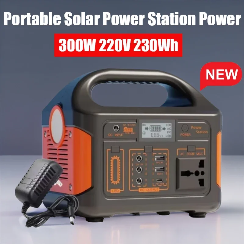 

New 230Wh 300W Portable Solar Power Station Power Generator 220V LED Light Emergency Solar Power Bank for Home Outdoor Camping