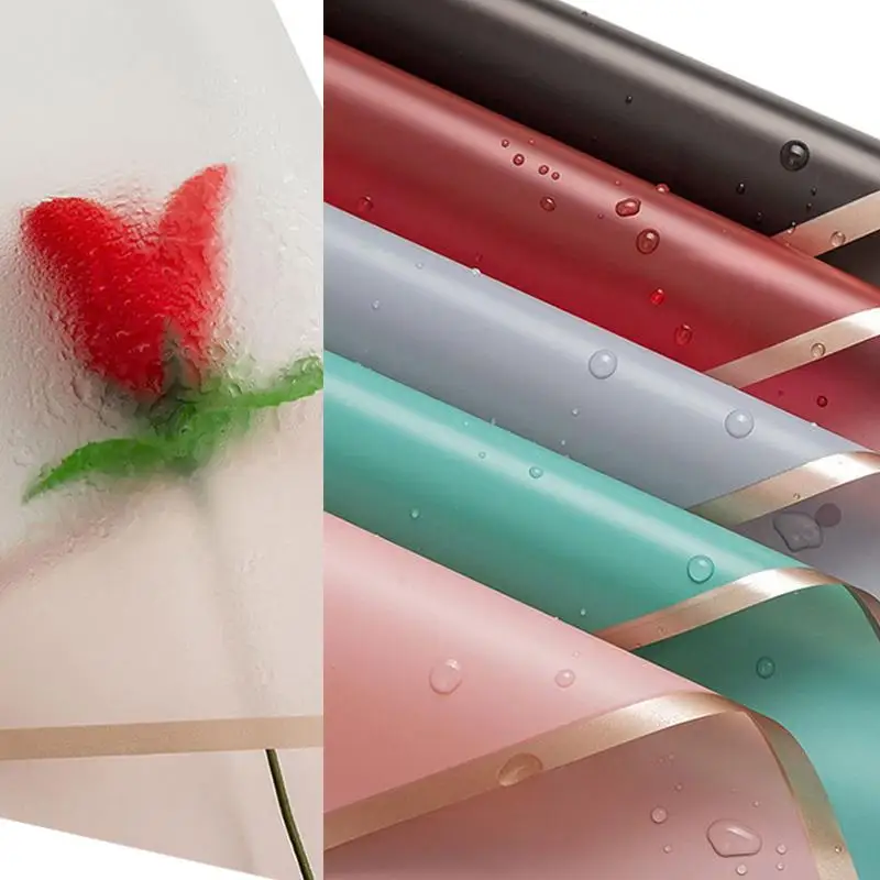 3Pcs Waterproof Gold Border Jelly Film Flower Wrapping Paper Translucent Gift Packing Bouquet Wrapped Paper Christmas Decor