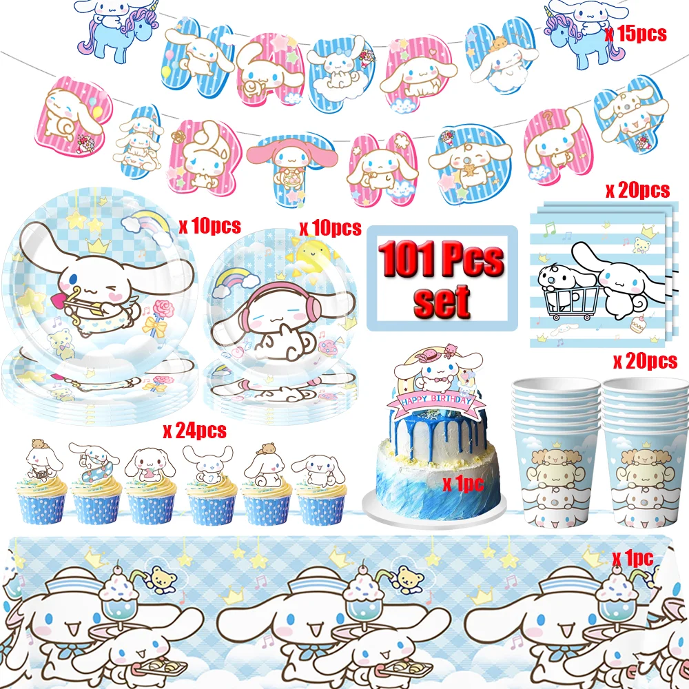 Hello Kitty Birthday Party Decor Cinnamon Dog Party Supplies Pink Tablecloth Cups Balloons Plates Banner Baby Shower Supplies