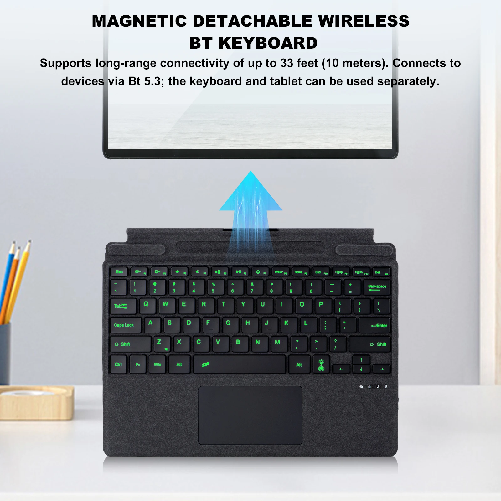 Backlit Bluetooth Wireless Keyboard Portable Tablet Magnetic Touchpad Trackpad With Pen Slot For Microsoft Surface Pro 8 9 10 11