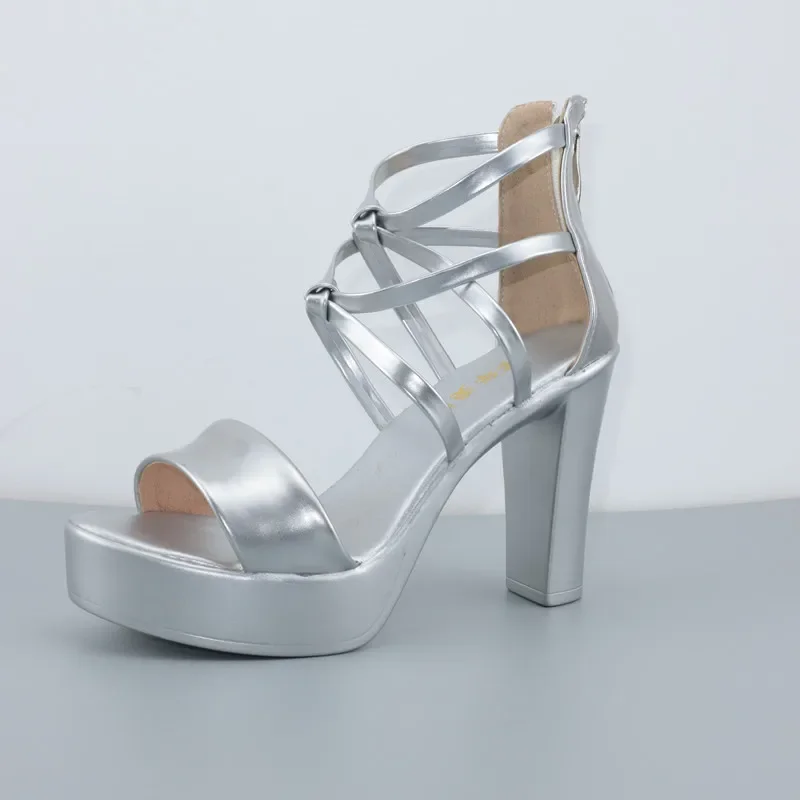 10cm Small Size 32-43 Elegant Bandage High Heels Gladiator Sandals Summer 2024 Silver Red Wedding Shoes Platform Office Model