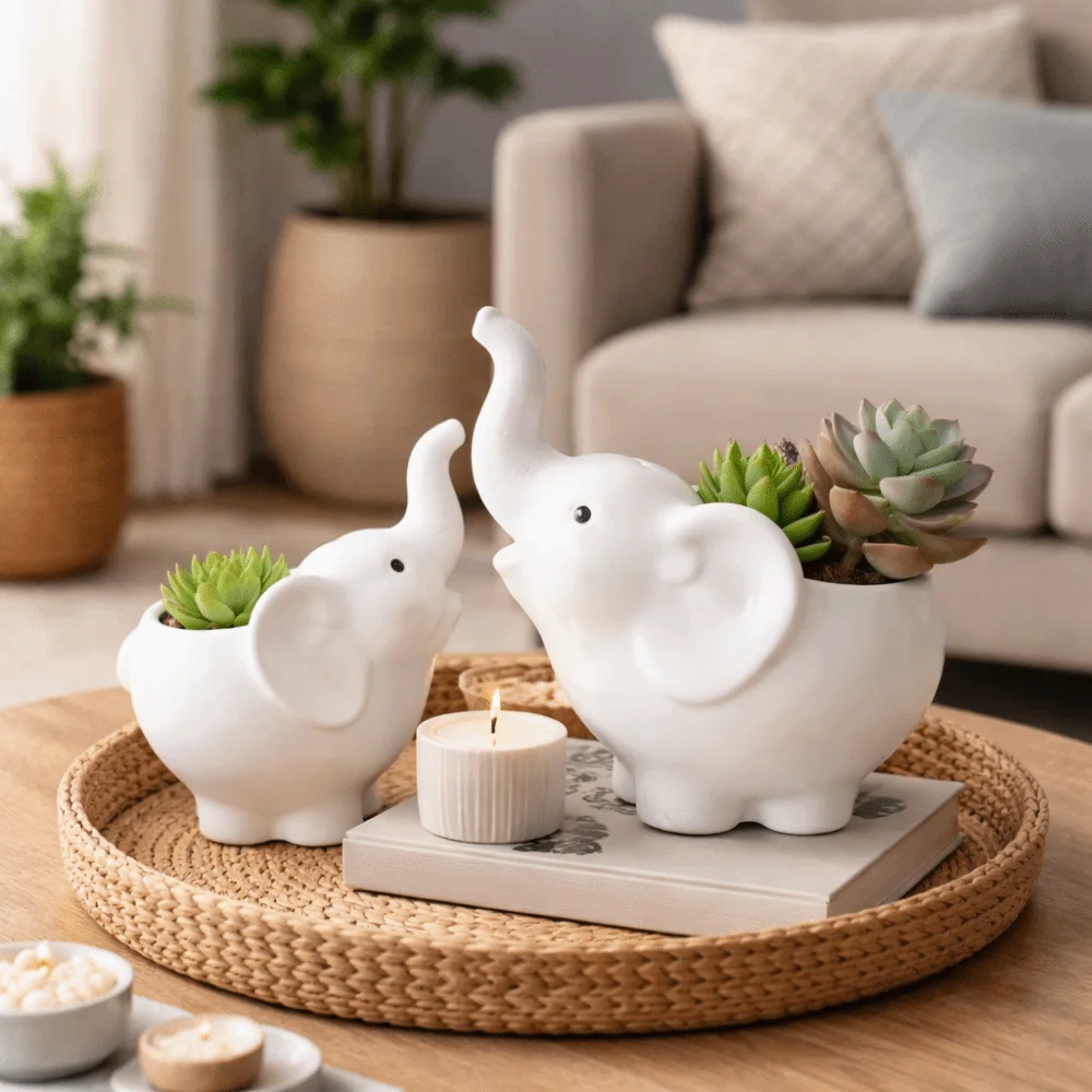 

Elephant Shape Succulent Flower Pot Minimalist Practical Elephant Vase Handmade Cute Ceramic Flowerpot Desktop Ornament