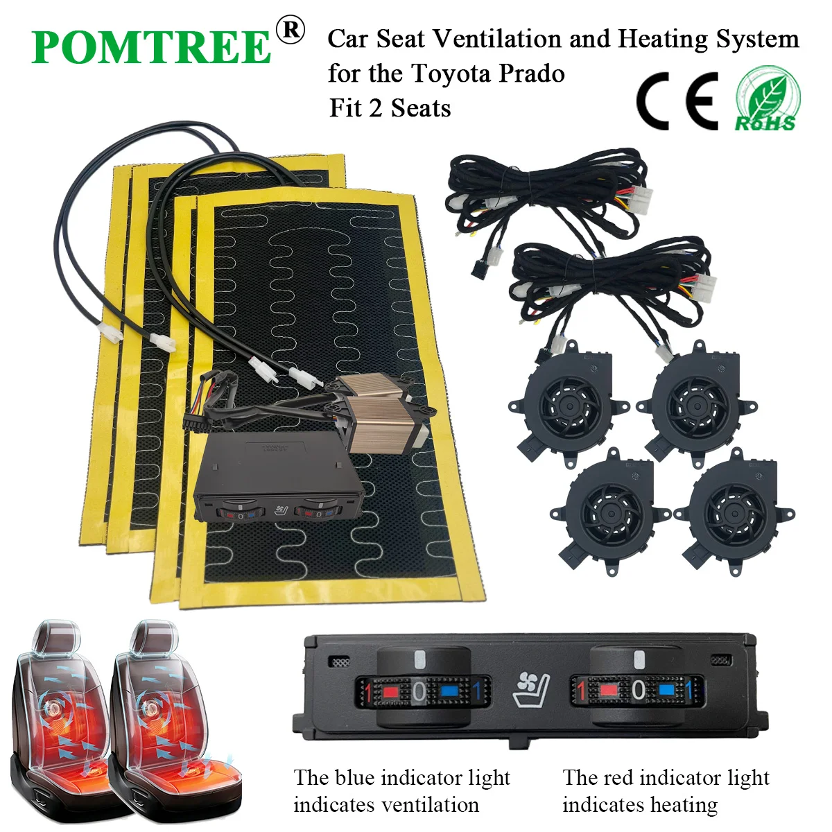 Car Seat Ventilation and Heating System Kit Suitable For 2018 Toyota Prado Includes Dedicated Switch & Fans Seat Modification