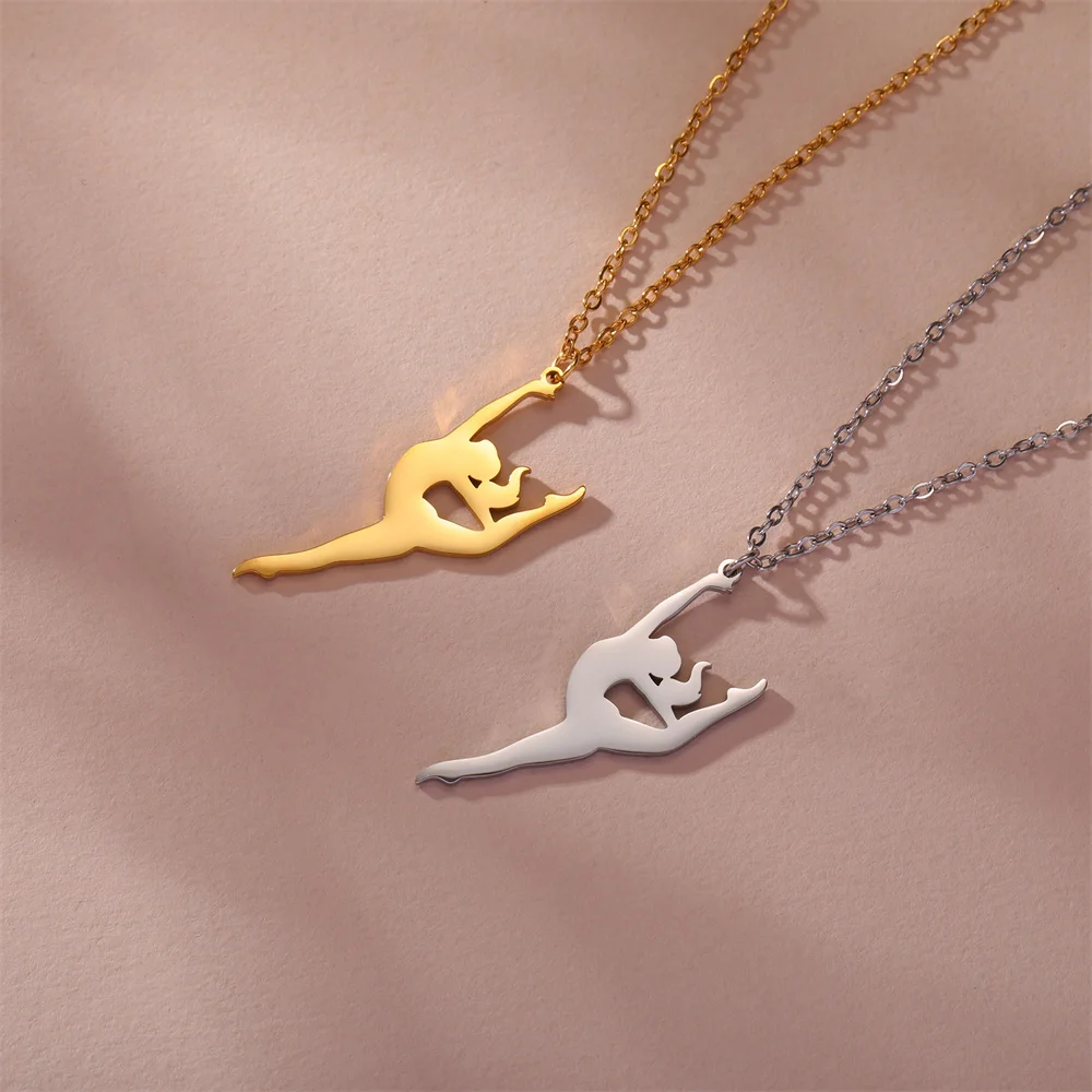 EUEAVAN Fashion Dancer Gymnast Gymnastics Pendant Necklace Stainless Steel Ballet Gym Girl Necklaces Sport Jewelry Birthday Gift