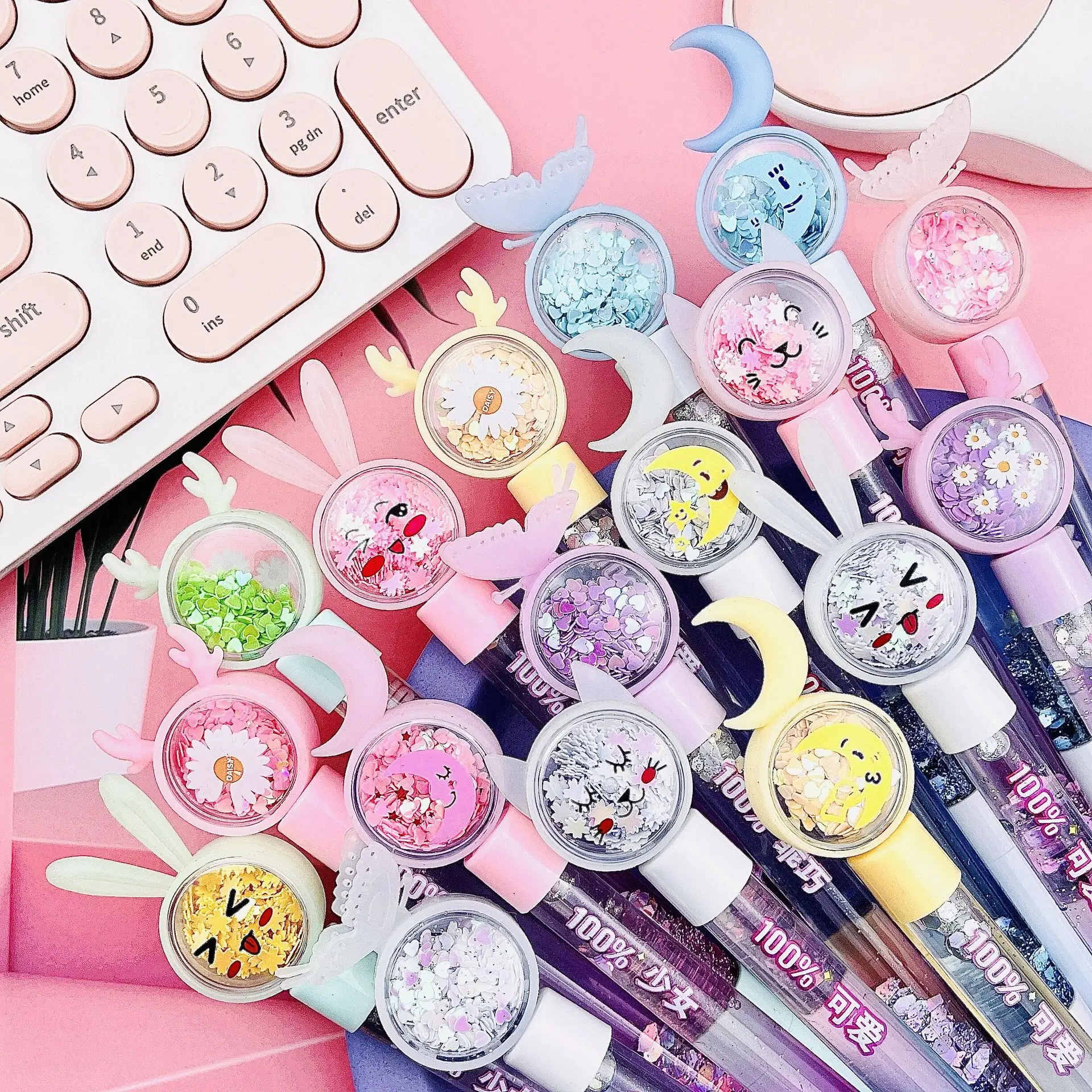 Kawaii Quicksand Pen Illuminated Korean Creative Fairy Stick Cute Student Girl Small Fresh Magic Colorful Gel Pen Stationary