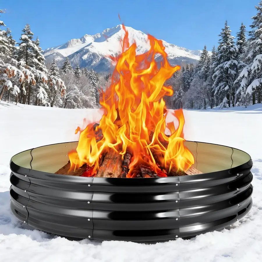 

Inch Large Round Fire Ring Pit, Outdoor Bonfire Rings for Wood Burning, Galvanized Steel Fire Pit Portable for Backyard, Camping