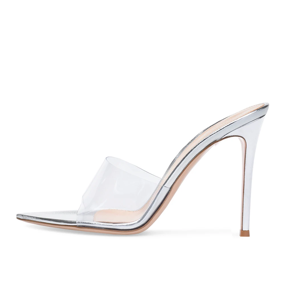 2022 Clear Sandals for Women Stiletto High Heels Transparent PVC Mule Shoe Silver Wedding Heels Party Dress Heeled Summer Sandal