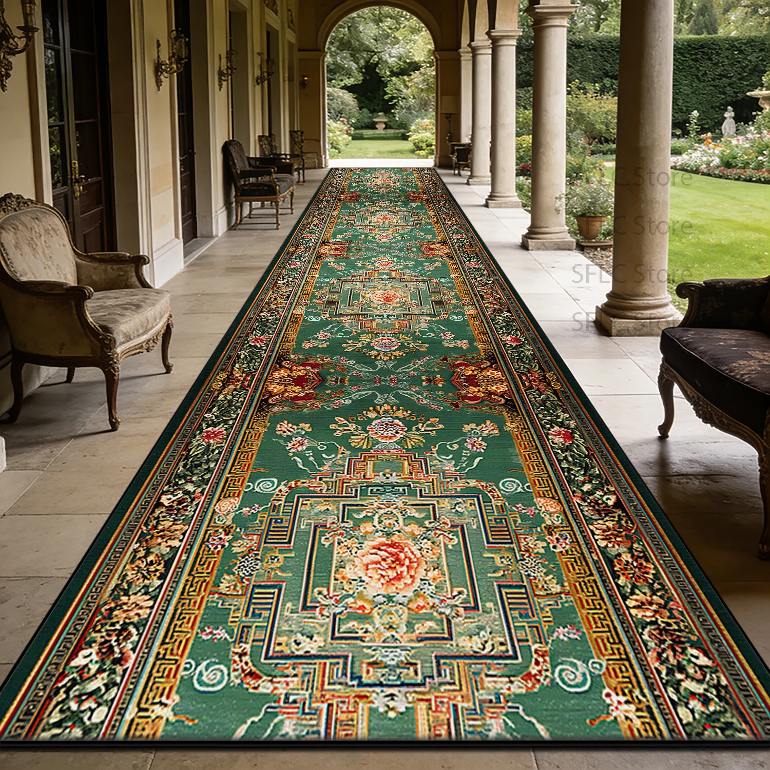 European Retro Dark Toned Lint-free Corridor Carpet Decoration Doorway Stair Foldable Rug Easy Clean Antiskid Long Runner Mats