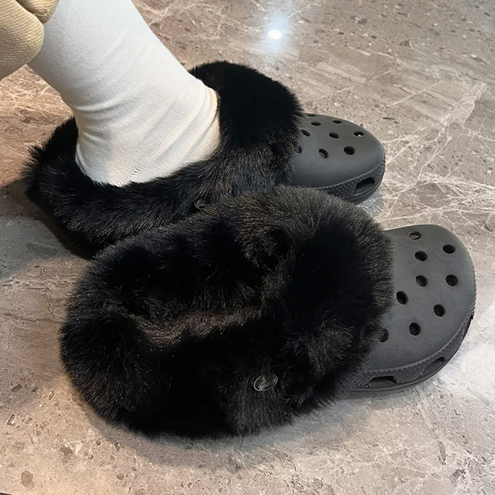 HOT 1 Pair Winter Plush Thickened  Shoes Cover For Men Women Clog Fur Lining Removable Plush Warm Shoe Case Lining Shoes Insoles