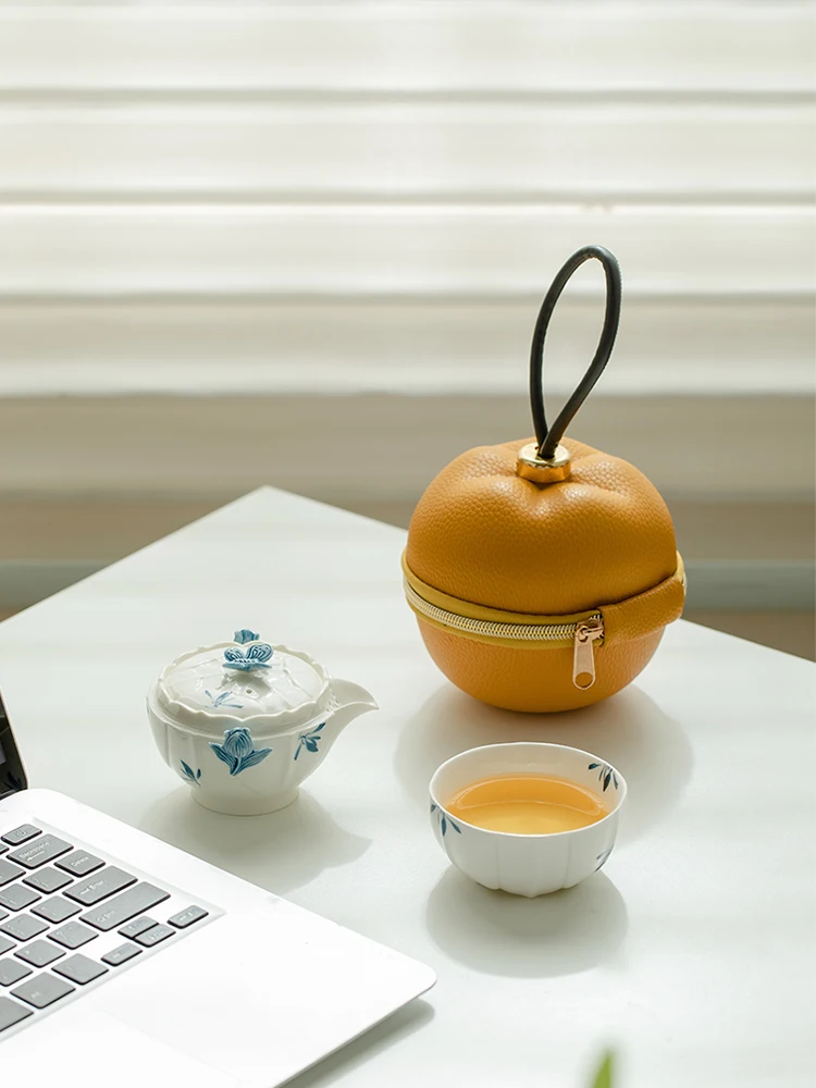 Ceramic Express Cup Butterfly Orchid Portable Travel Tea Set Portable Ladies Tea Set One Pot One Cup Teacup Set