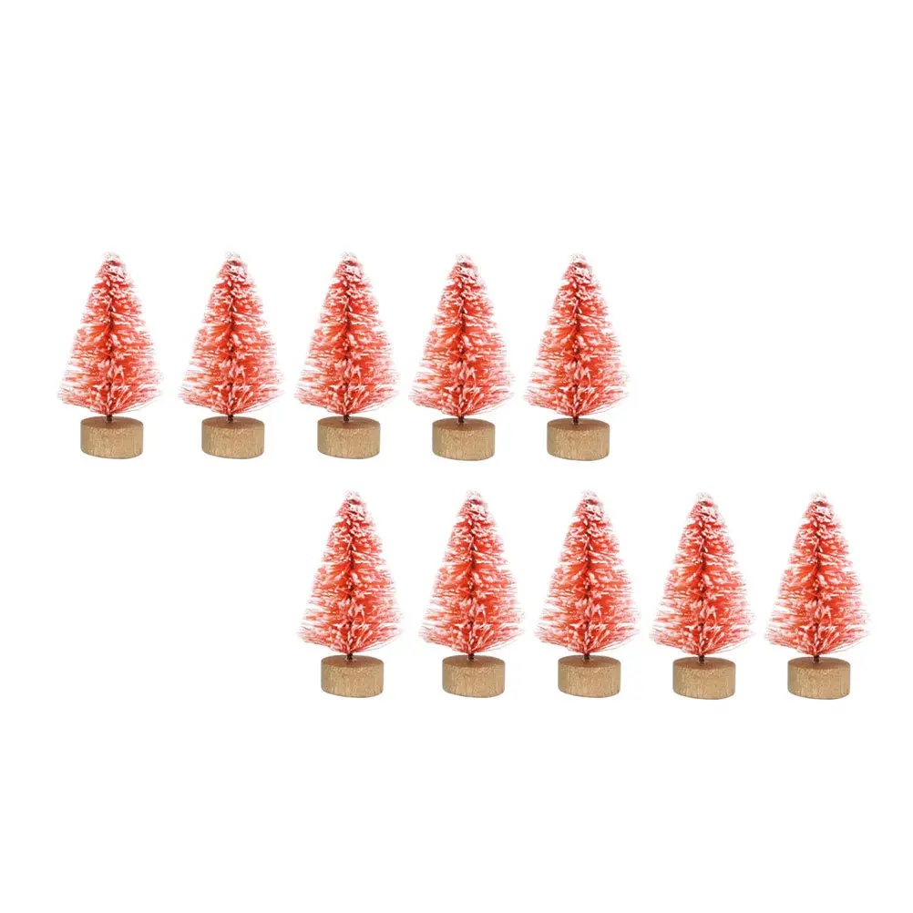 

12Pcs Miniature Christmas Trees Red Hemp Thread Pine Wood Base Small Tabletop Xmas Decoration Party Supplies Photography Prop