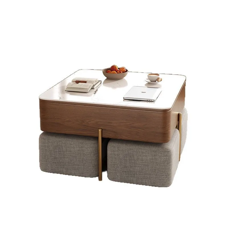 

Nordic lift coffee table combination new modern simple small apartment living room square rock slab tea table with stool
