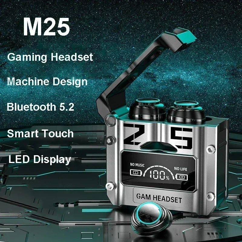 M25 Bluetooth Earphones Gaming Headphones Wireless Headset Mini Earbuds HiFi Stereo Display TWS Bluetooth Watch Phone PK M90 Pro