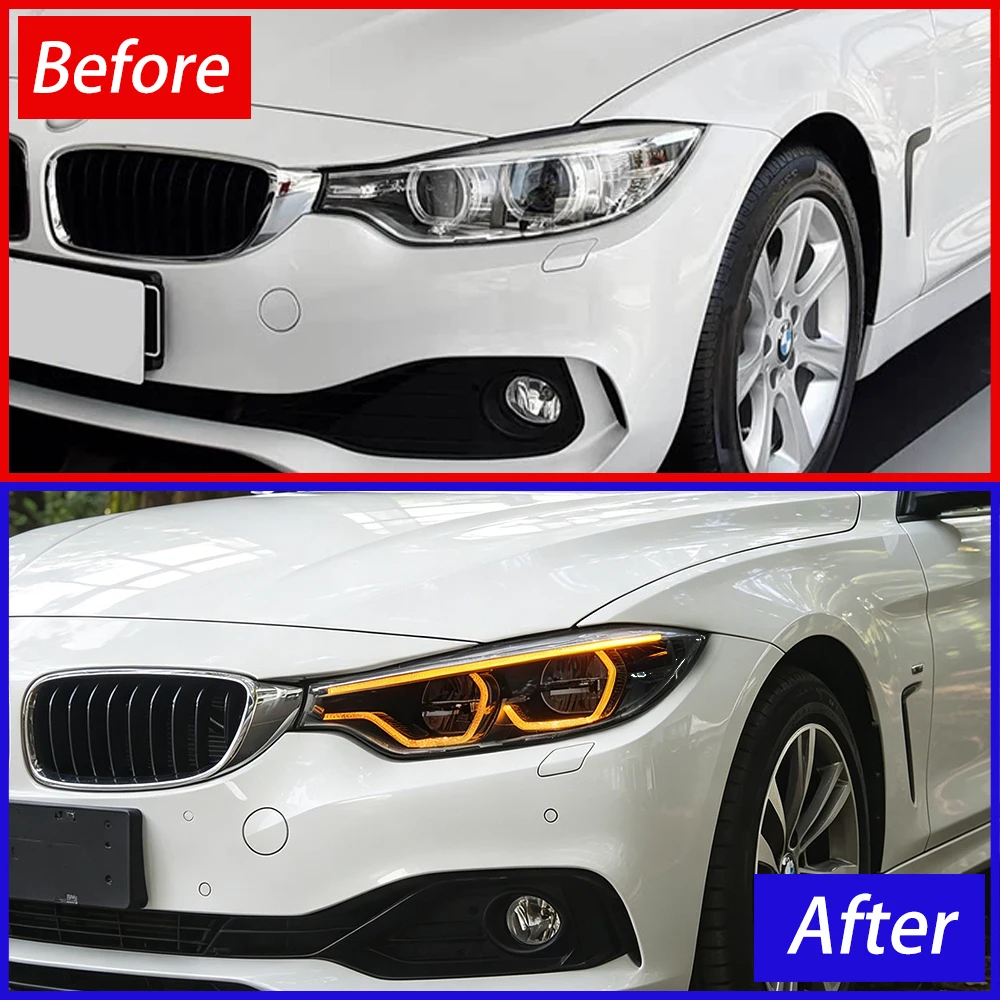 For BMW 4 Series F32 F36 2013-2020 Car Headlight Assembly Upgrade White Yellow Amber DRL Style LED Projector Lens Accessories