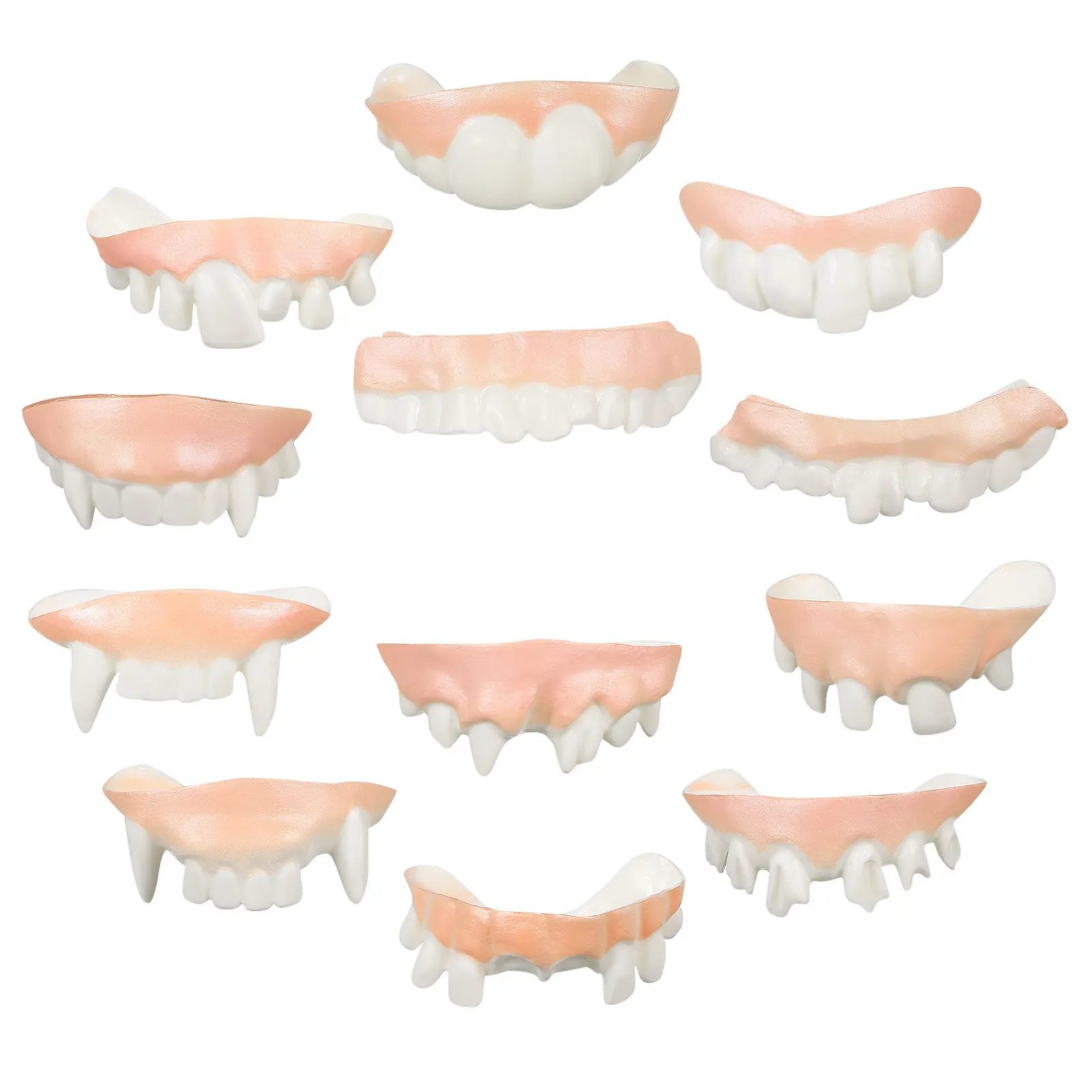 12 Piezas de Dientes de Vampiro Falsos para Halloween, Accesorios de Disfraces, Broma de Fiesta, Dientes de Zombi Feos, Decoración de Disfraces, Dientes Divertidos