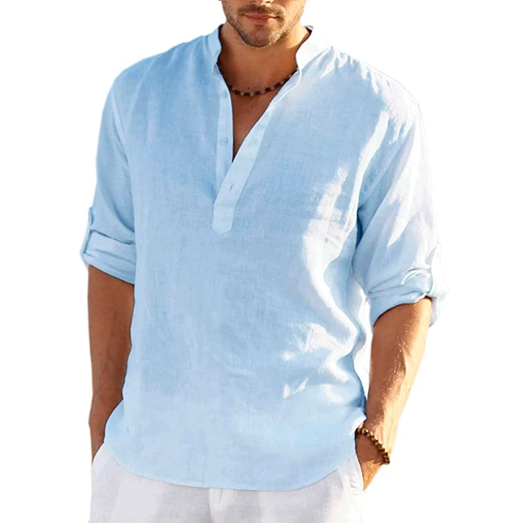 Neue Baumwolle Leinen Hemd Männer Einfarbig Frühling Sommer Herren Casual Langarm Baumwolle Leinen Shirts Tops Größe S-5Xl