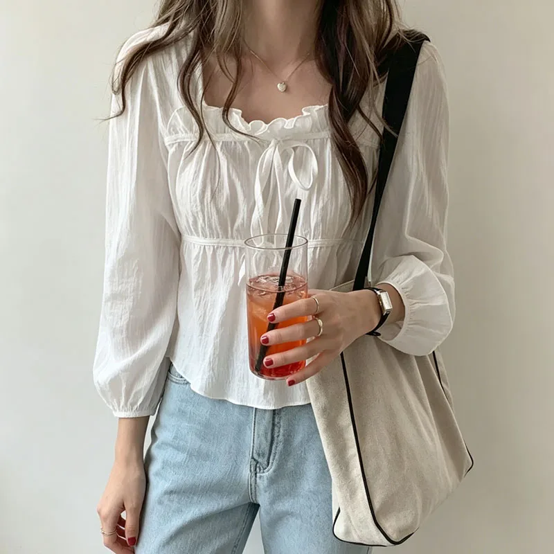 Elegant Bow Tie Lace Up Women Blouse New Long Sleeve Spring White Shirt Casual Girls Korean Women Blouses Femme Tops Soft 11700 - view 2