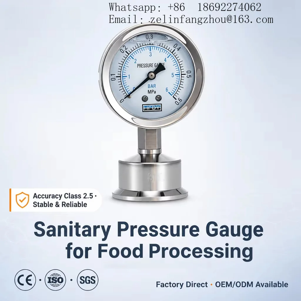 Tri Clamp 50.5mm Hygienic Diaphragm Pressure Gauge 316L SS Food Beverage Dairy CIP SIP 0-0.1 6MPa CE Certified RT Pro