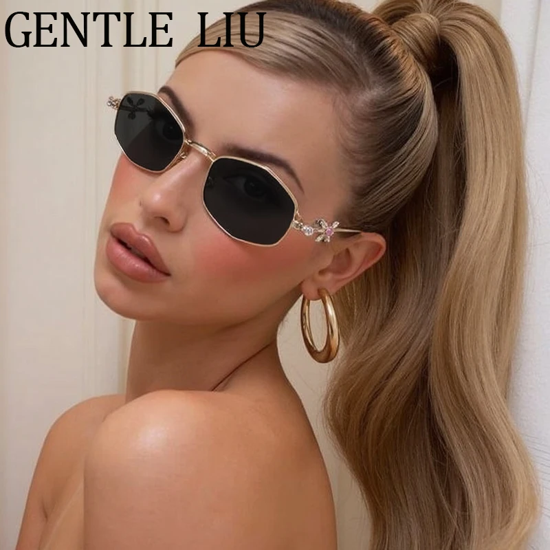 Y2K Punk Small Frame Polygon Sunglasses Women 2025 Luxury Brand Fashion Rhinestone Prescription Metal Sun Glasses Eyewear UV400