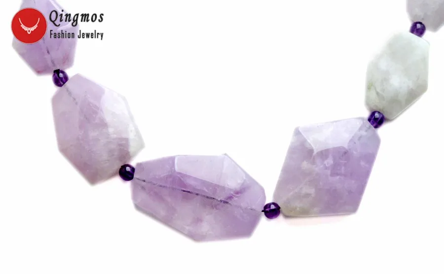 Qingmos Natural Purple Amethyst Necklace for Women with 13-36mm Faceted Rhombic Gem Stone 18