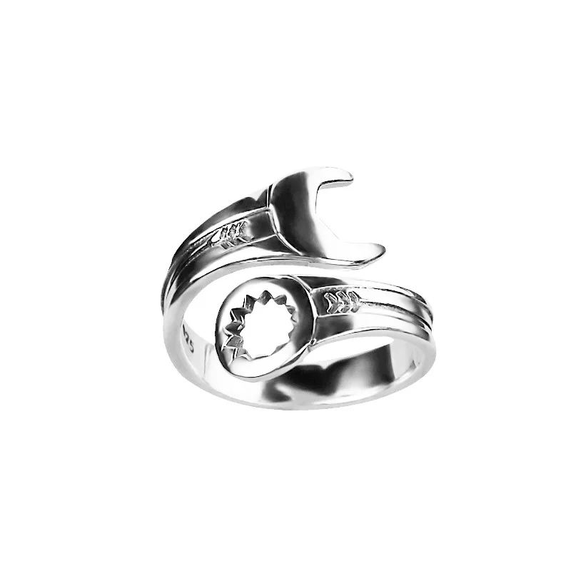 2024 New Arrival Vintage Wrench Design Thai Silver Unisex Hip Hop Ring Jewelry For Women Men Gifts No Fade Cheap