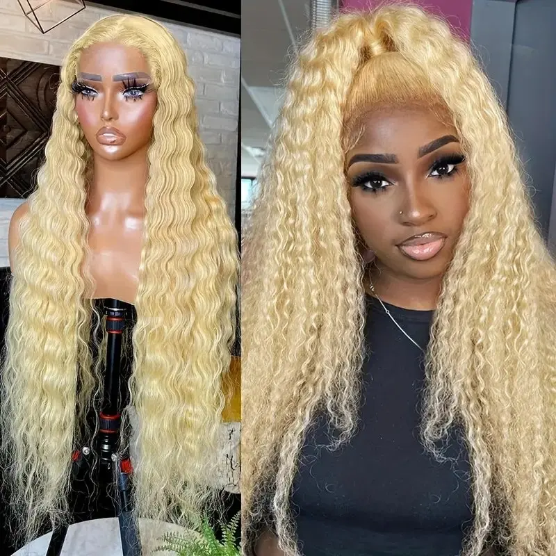 613 Blonde 13x6 Lace Front 13x4 Lace Frontal Wig Blonde 18 38 Inch Deep Wave Glueless Curly  Human Hair Wig 150 Density