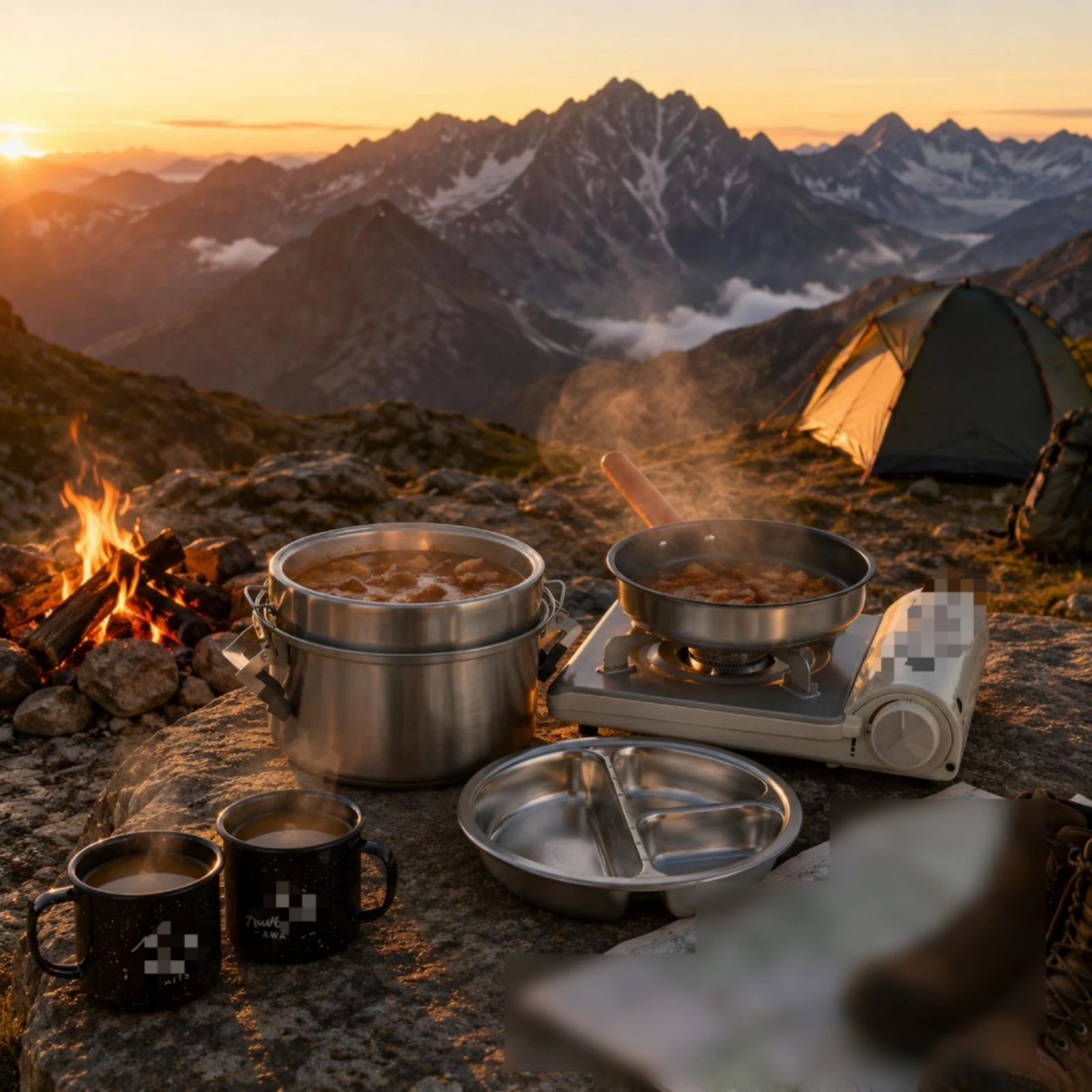 3 Pieces Camping Cookware Set Steamer Insert Camping Pot and Pan Set Outdoor Gear Compact Stackable Design Lid for Campers