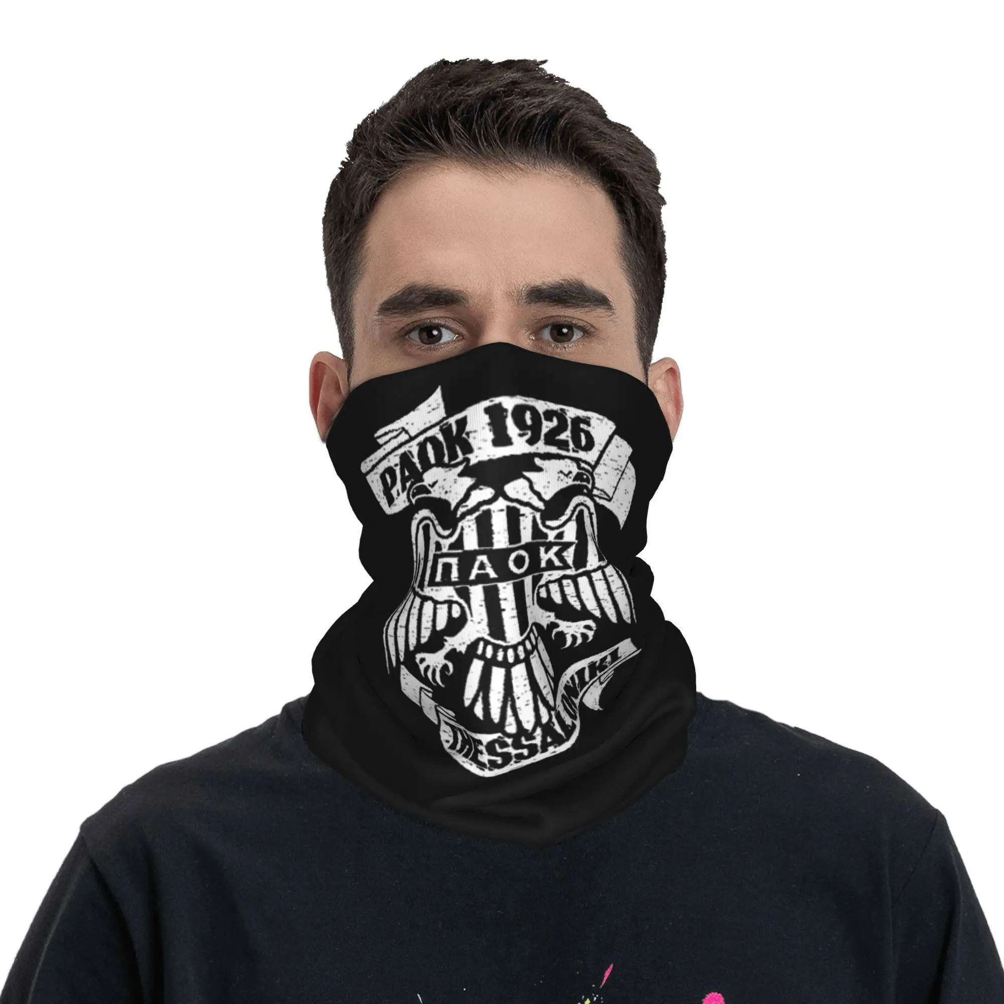 Paok Thessaloniki Ultras المشاغبين باندانا غطاء الرقبة المطبوعة التفاف وشاح متعدد الوظائف بالاكلافا التنزه الصيد للرجال والنساء