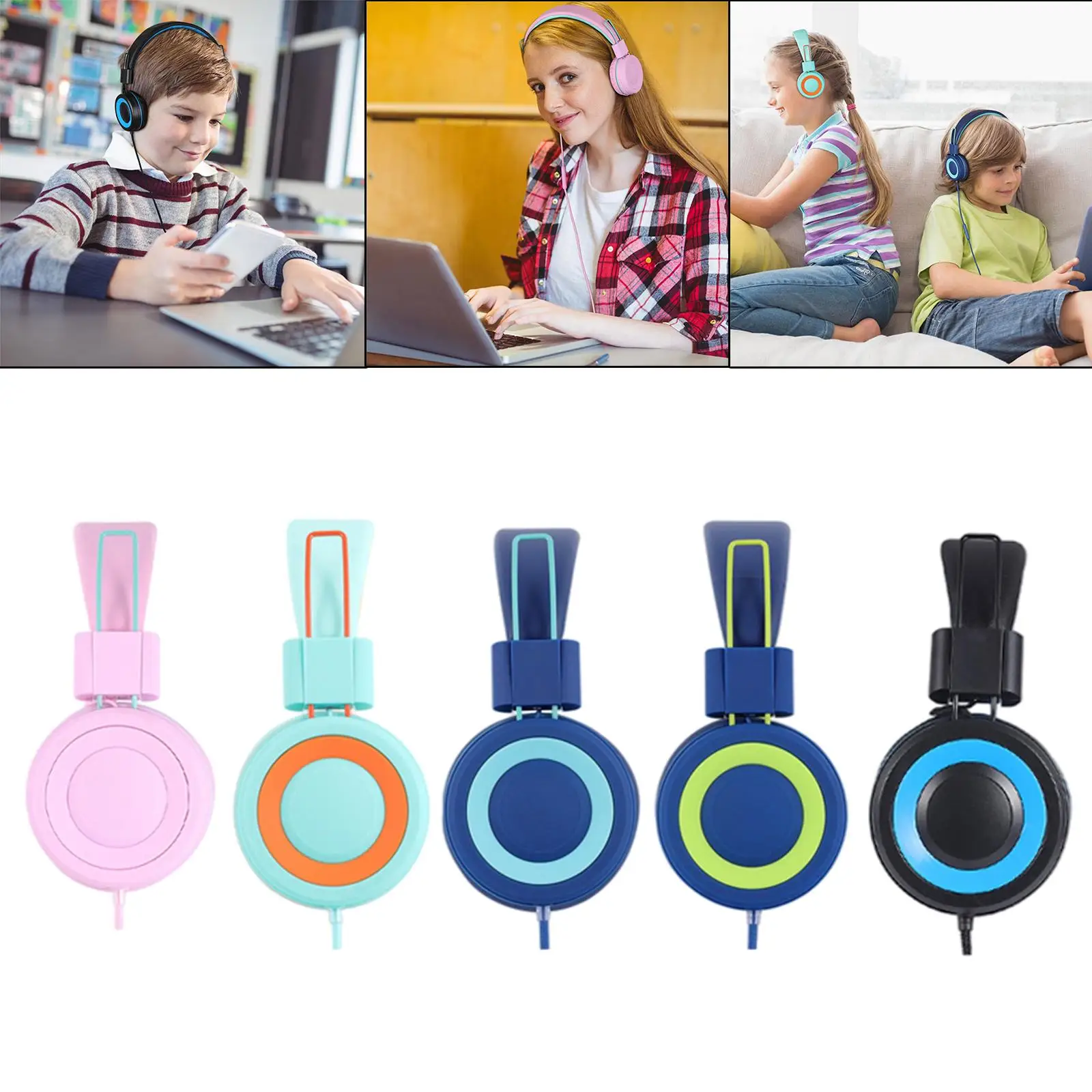 Headset 4.7ft Long Cord Adjustable Headband with Mic for Tablet Kids