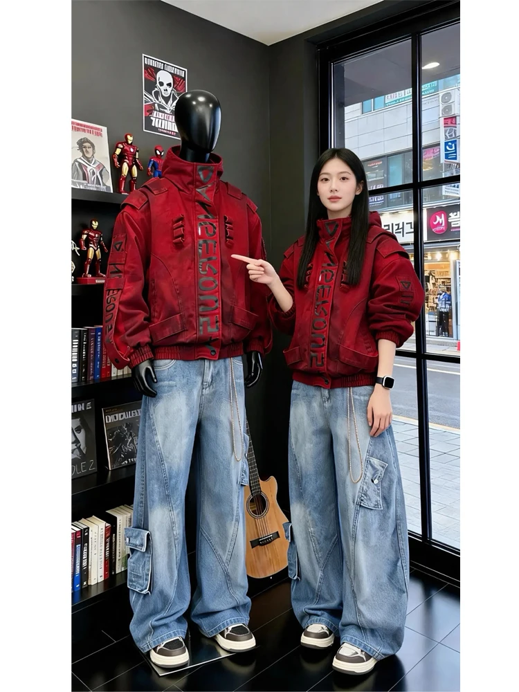 

Ретро-джинсы в американском стиле для мужчин: модные свободные брюки с широкими штанинами, прямые брюки в уличном стиле, прочные, без стрейча