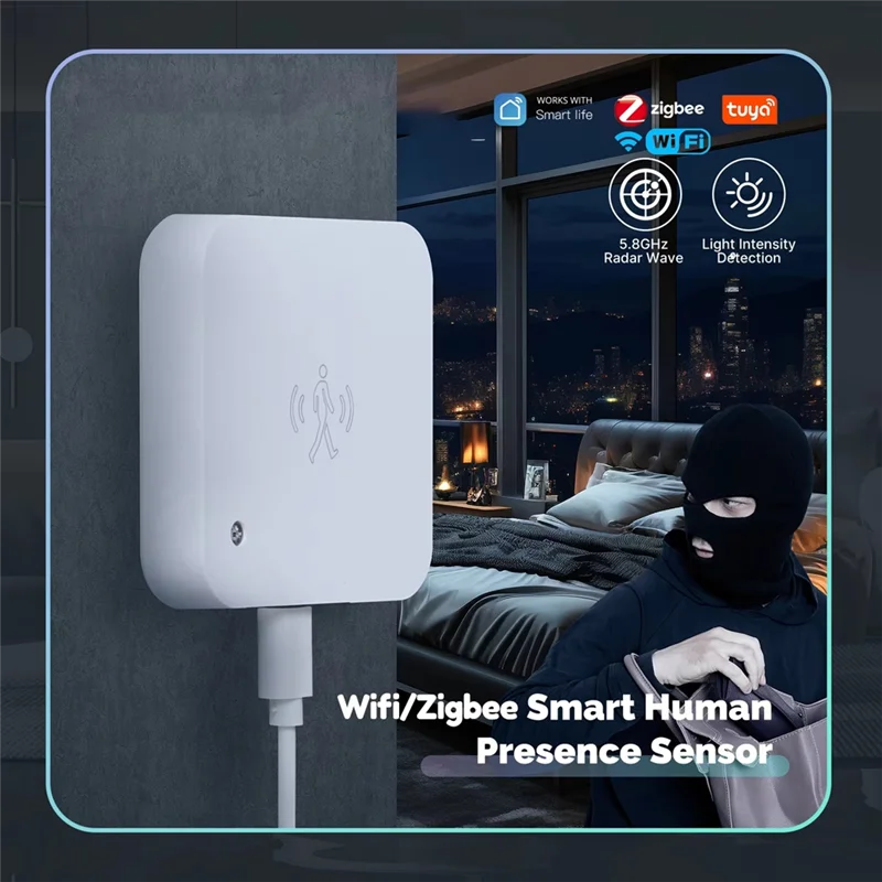 

BNVN-Wifi Smart Human Presence Sensor Motion Motionless Detection Light Luminance Sensor Wired, App Notification