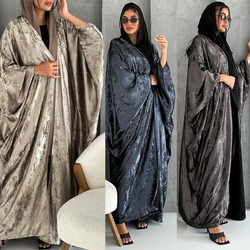 Eid Shiny Open Kimono Abaya Dubai, Robe musulmane de luxe pour femmes, Robe caftan, Vêtements islamiques, Jalabiya, 2025