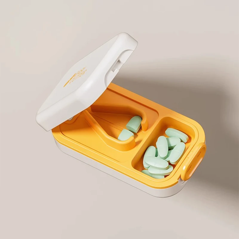 Pill Cutter With Invisible Storage Box Portable 2 In 1 Mini Drug Tablet Medicine Dustproof Divider Organizer Crusher Pill Box