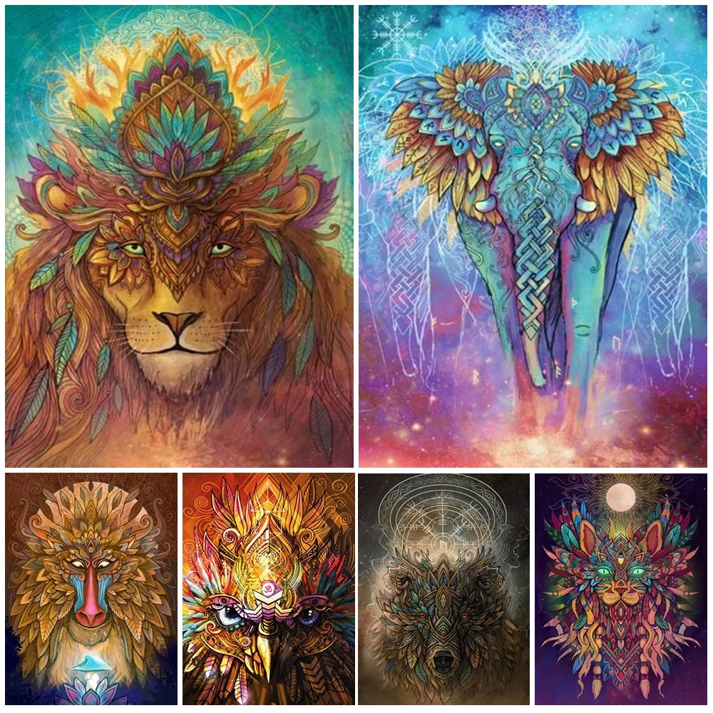 

Bohemian Animal Elephant Lion Wise Owl Spirit Poster Wall Art Canvas Painting Home Decor Wall Pictures For Living Room Unframed