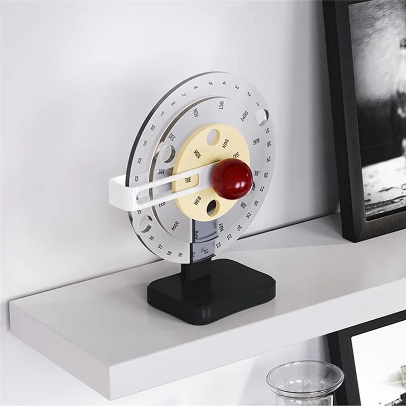 NEW-Calendar Acrylic Disc Decor Tabletop Calendar Novelty Simple Manual Rotating Calendar Desktop Decorative