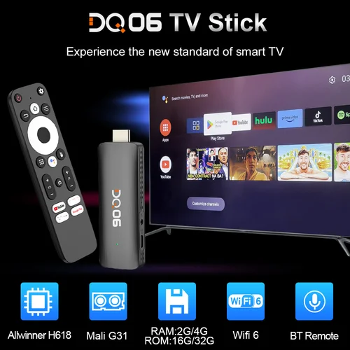 Imagen 2 del producto Mini TV Stick DQ06 ATV con Android 12, Allwinner H618, Quad Core, A53 Cortex, compatible con vídeo 8K, 4K, Wifi6, BT5.0, Bluetooth integrado, control remoto por voz
