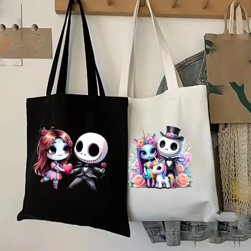 

Disney's The Nightmare Before Christmas Jack Sally Women's Bags Canvas Shopping Bag Totes Shopper Bags Halloween Ladies Handbag